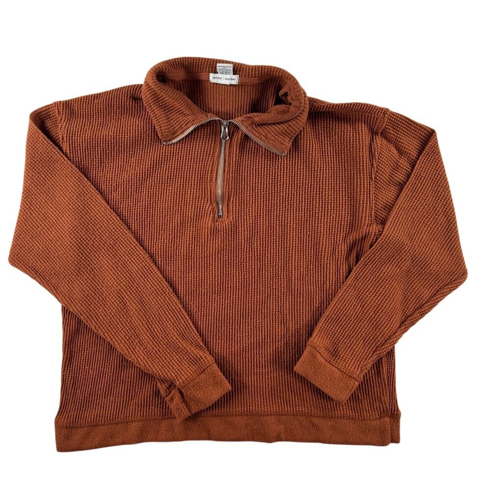 Better / Together Womens Waffle Knit Quarter Zip Pullover - Burnt Orange - Large